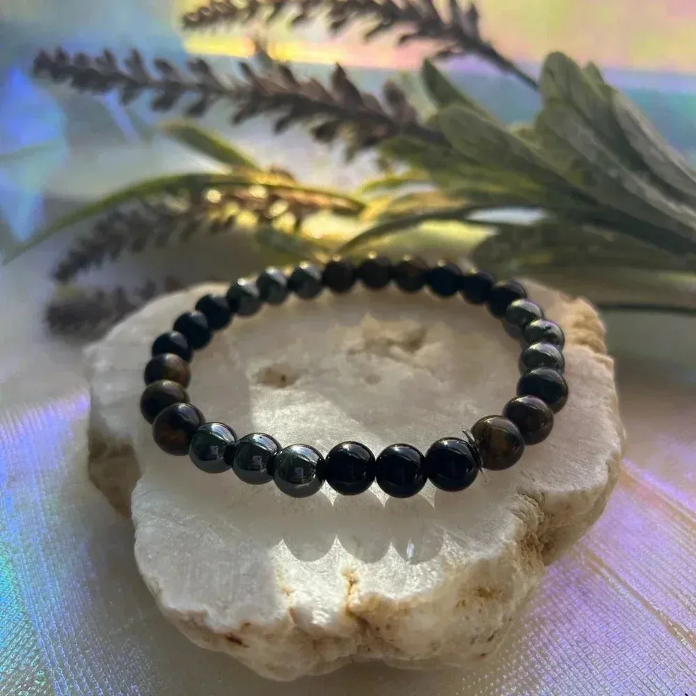 Handmade Black Obsidian + Hematite + Tiger’s Eye Protection Grounding Bracelet🖤 - Image 2