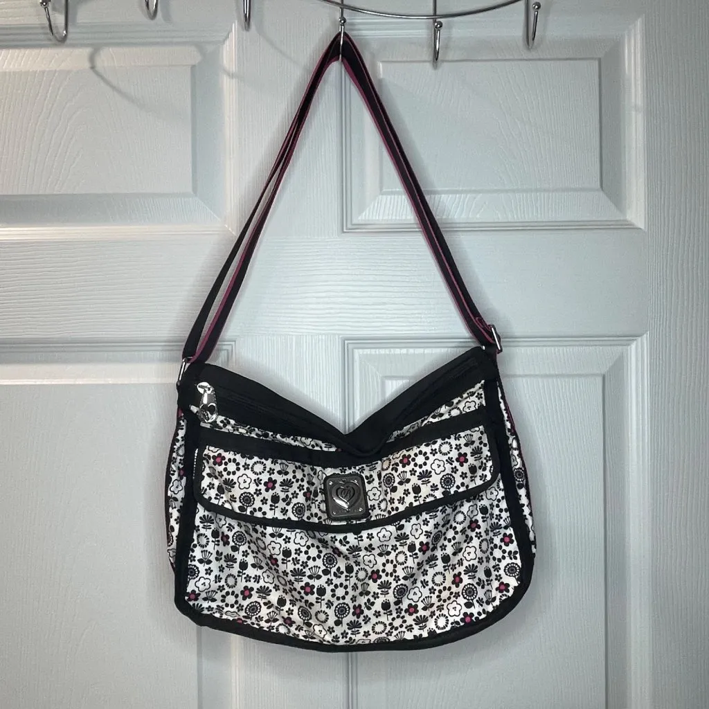 Brighton Floral Crossbody Bag Expandable Zippered Black White‎ Pink Shoulder Bag - Image 3