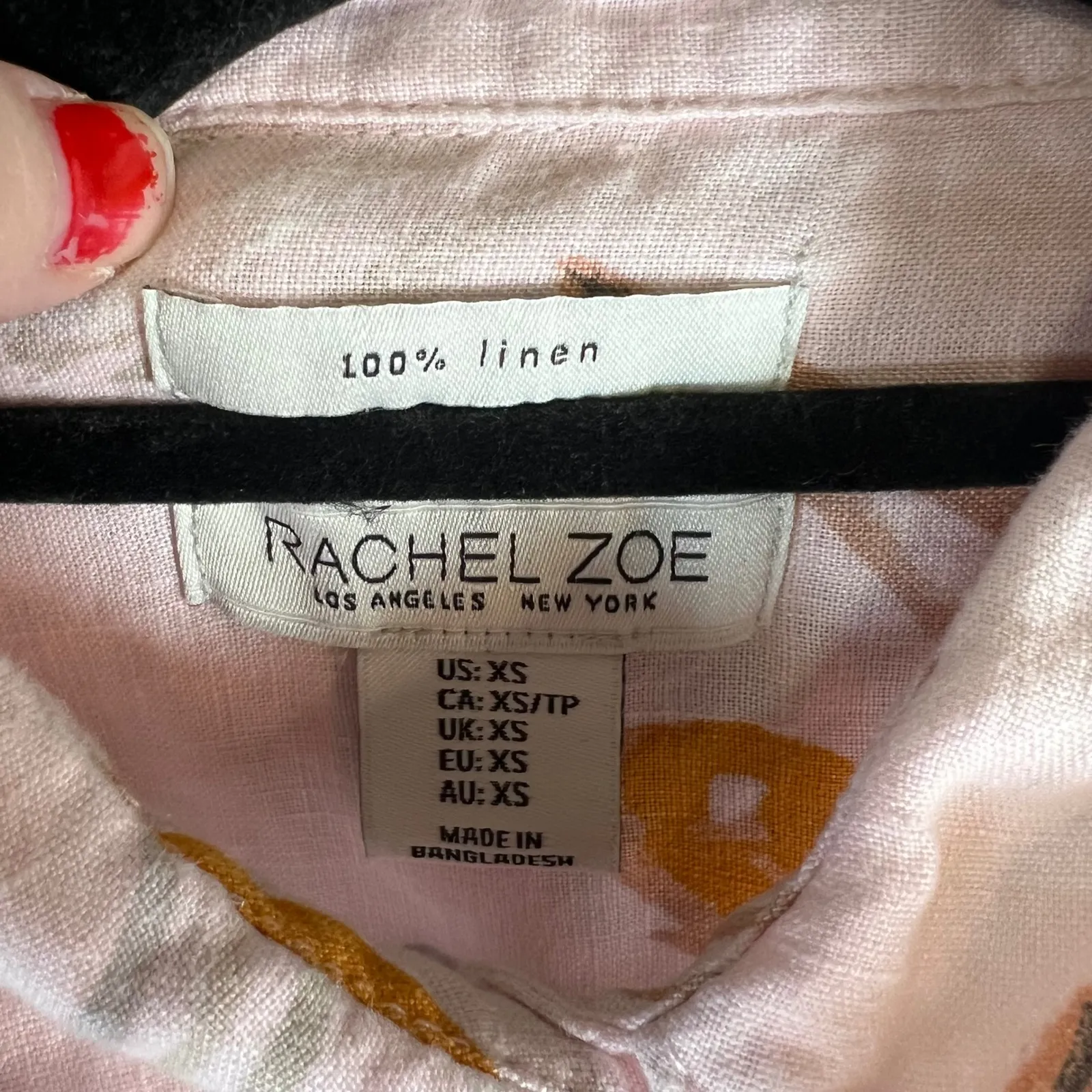 Rachel Zoe Linen Floral Shirt Dress Pink Mustard Short Sleeve Button Front XS - Image 5