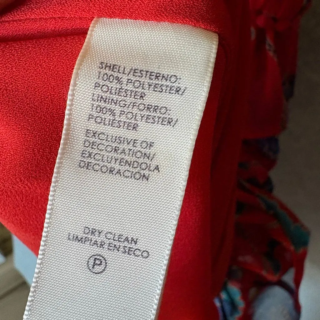 Rebecca Minkoff Red Floral Knee Length Ruffles  V-Neck size 2 Flirty Classic - Image 7