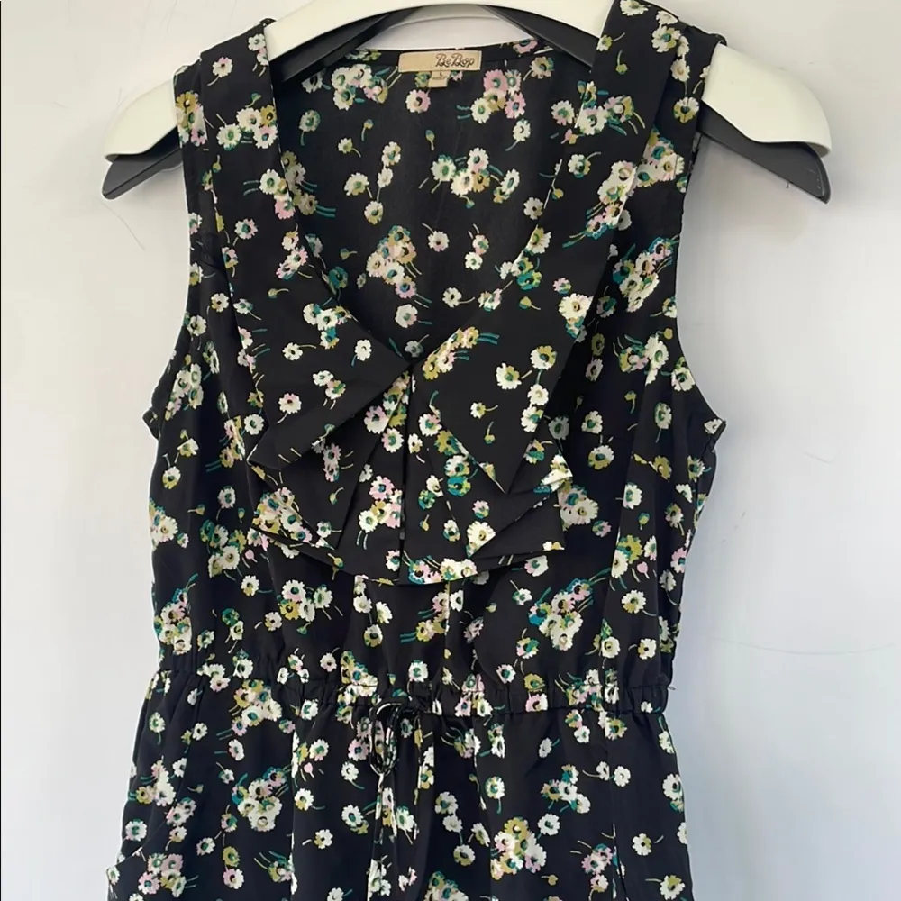 BeBop Black Floral Dress Decorative Sailor Bib Drawstring Waist Pockets Large - Image 3