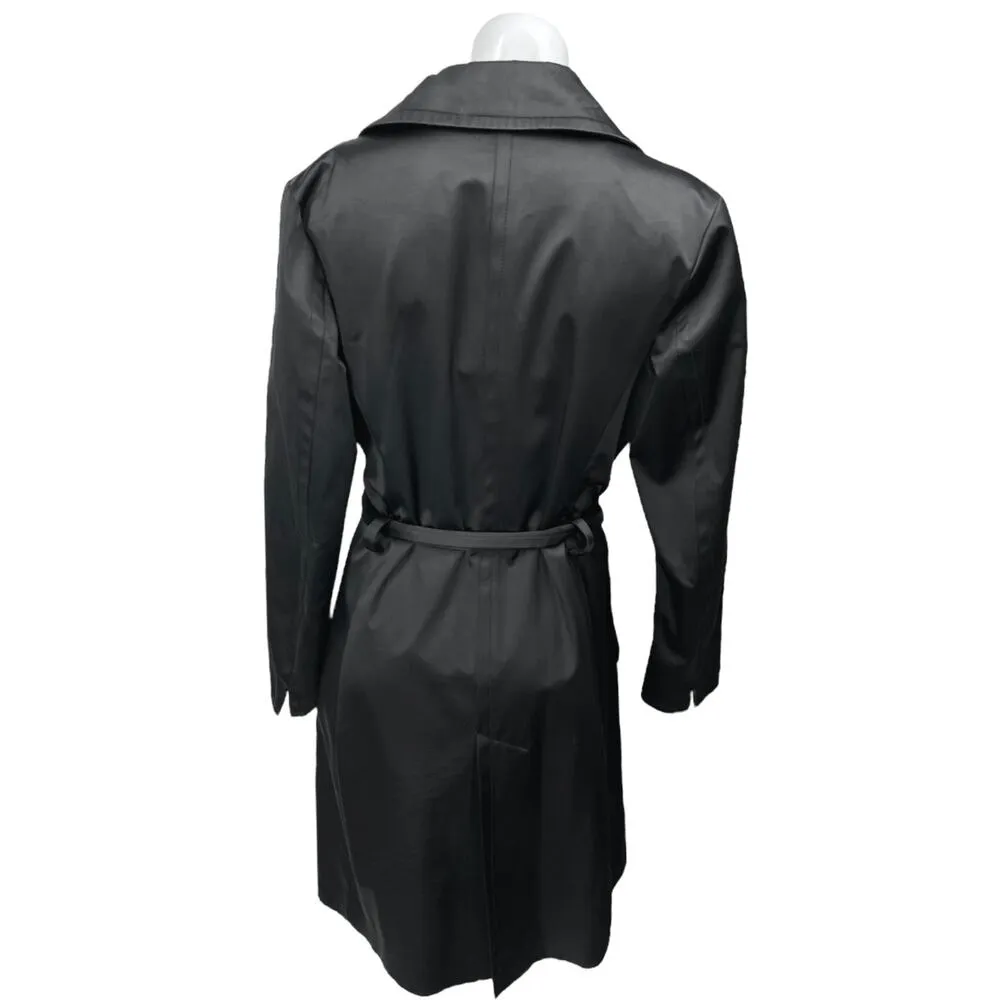 Zara Women's Black Faux Vegan Leather Belted Collar Trench Coat Rain Jacket Sz M - Image 2