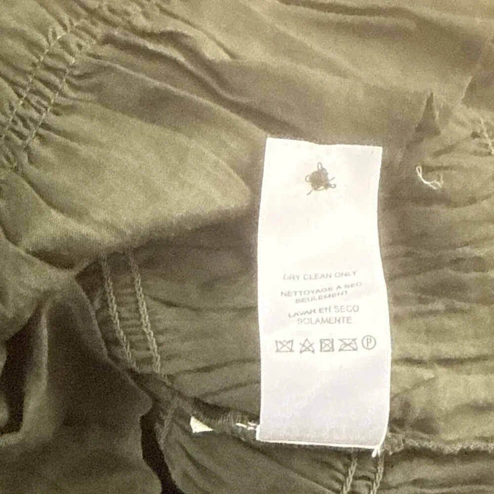 Frame Smocked Shirt Dress Fatigue Green Puff Sleeve Size L - Image 12