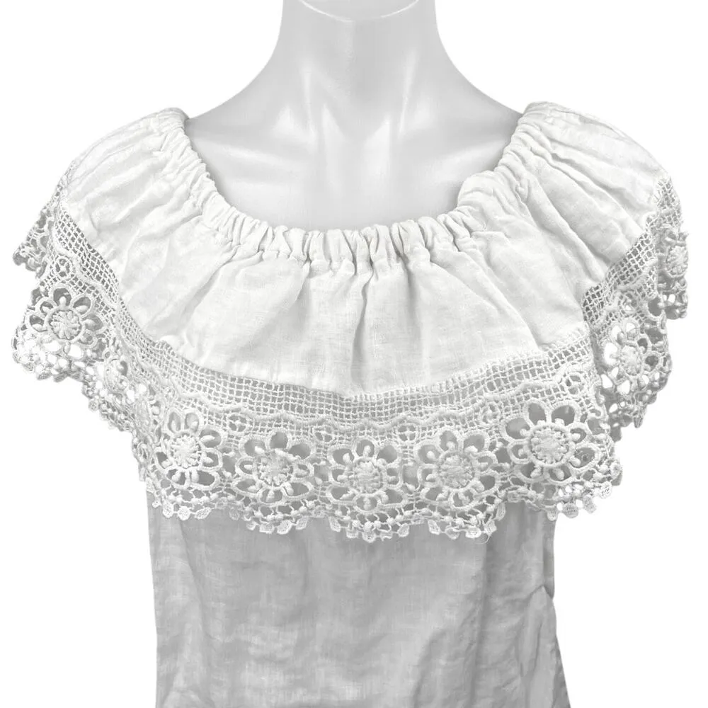 Women's White Embroidered Floral Crochet Off The Shoulder Ruffle Blouse Top Sz S - Image 3