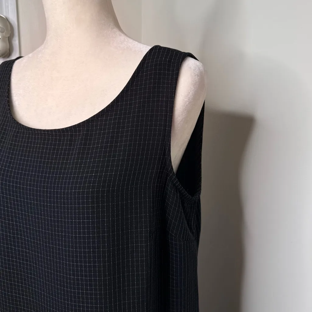 Vintage Long 51” Dress Side Slits Grid Pattern NO SIZE tag Sleeveless Jumper Black Size L - Image 8