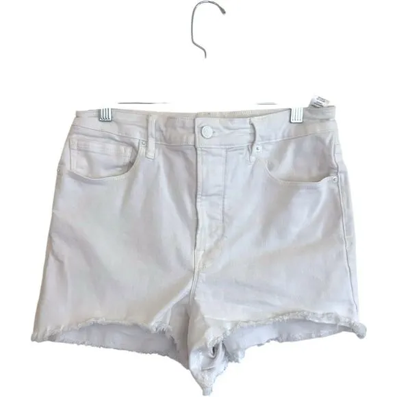 Good American Women's White Bombshell Denim Short Frayed Asymmetric‎ Hem sz 10 - Image 2