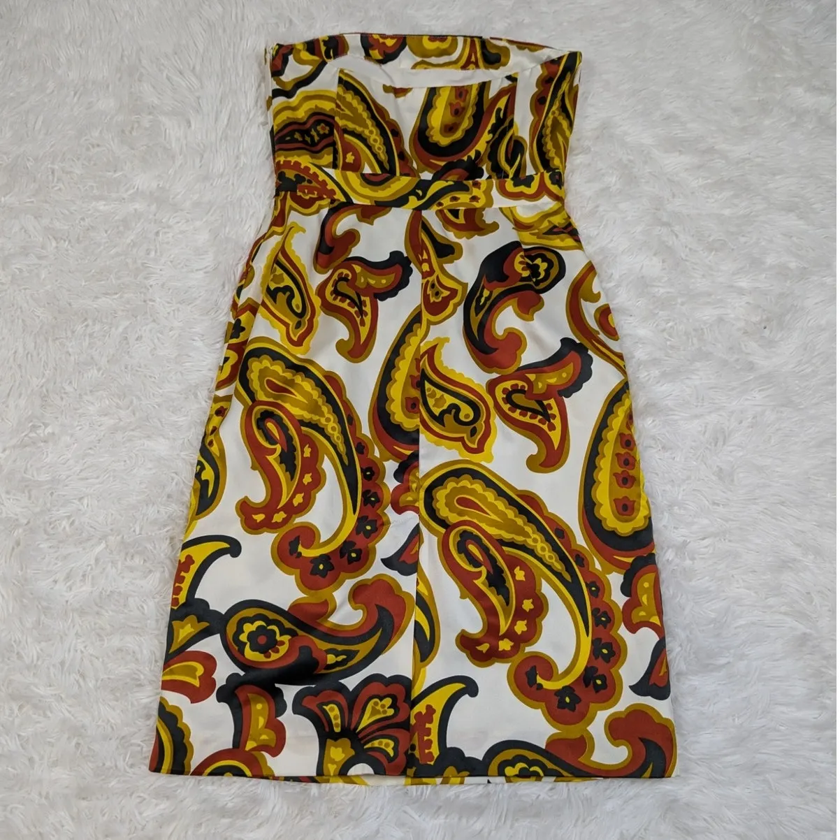 Banana Republic Strapless Paisley Print Dress White Yellow Brown Size 0 - Image 13