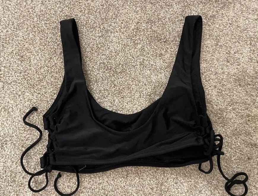 Hollister Swim Black Scoop Lace Up Side Tie Bikini Top, L - Image 3