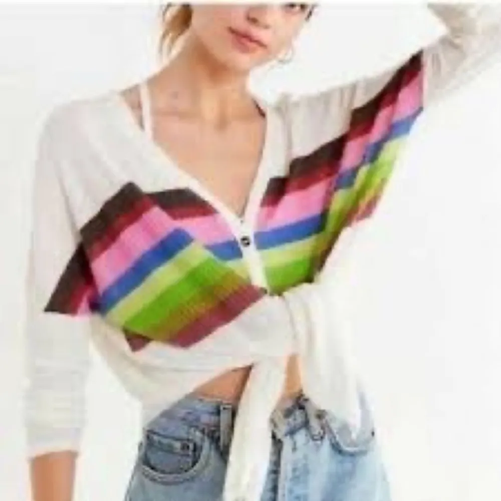 Urban Outfitters Out From Under ‘Jojo’ rainbow stripe thermal waffle cardigan S - Image 2