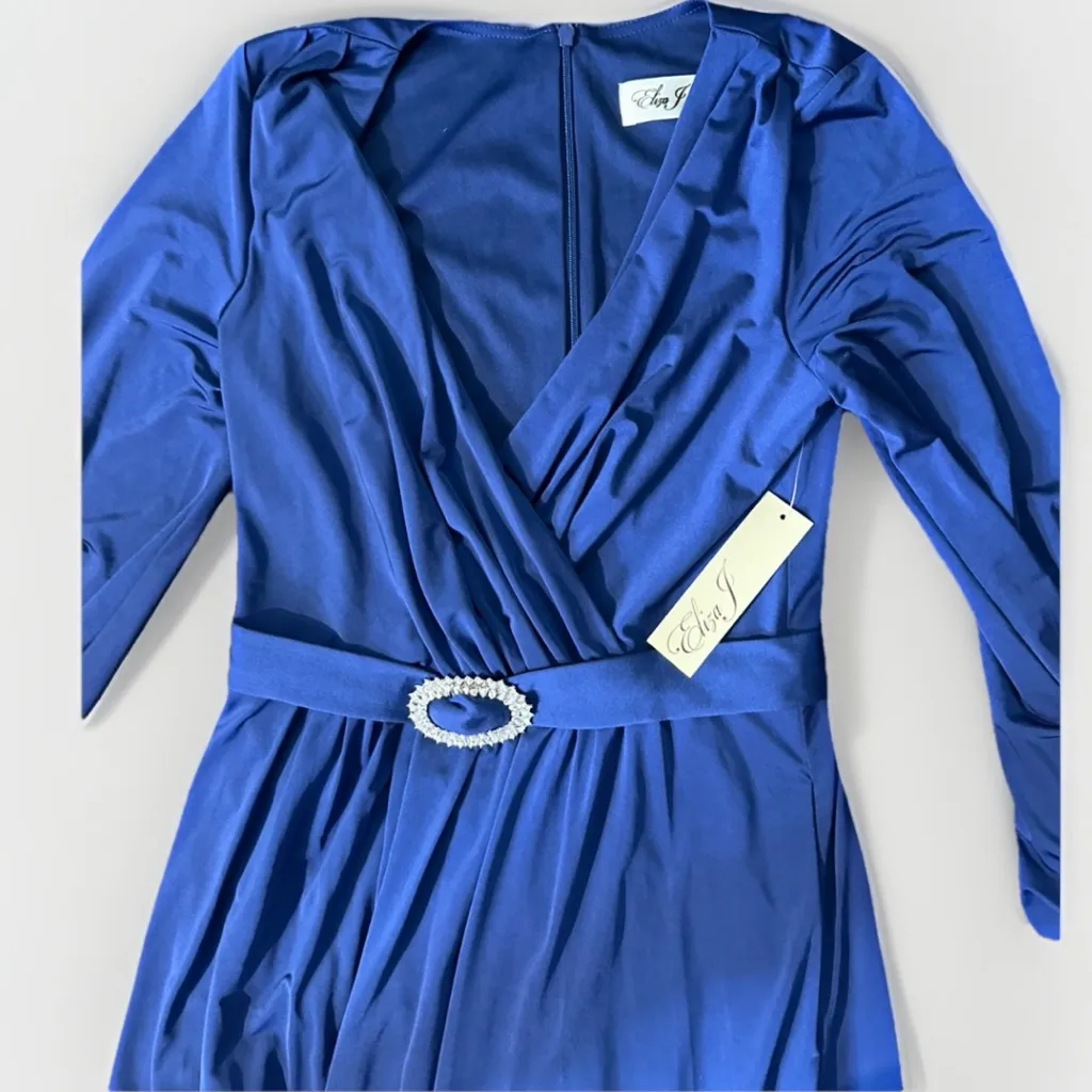 Eliza J Women's Blue Belted  Wrap‎ Jersey  Knit Gown Dress Pockets 4 classic - Image 12