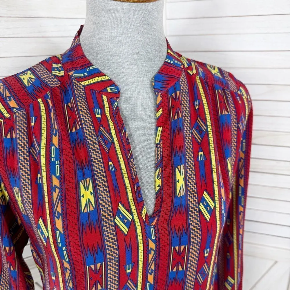 Amanda Uprichard Aztec Native Print‎ Silk Tunic Blouse Red Small - Image 6
