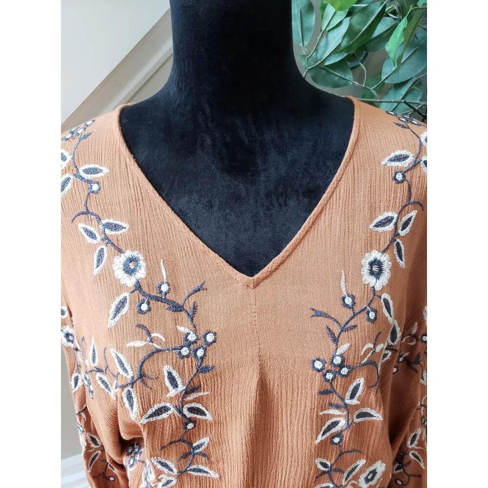 Magnolia South Top Blouse Womens M Orange Embroidered Dolman Sleeve Peplum Hem - Image 12