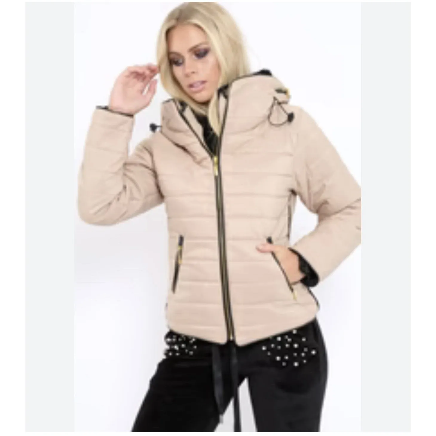 Pretty Little Things Puffer‎ Jacket Size M Tan Size M - Image 11