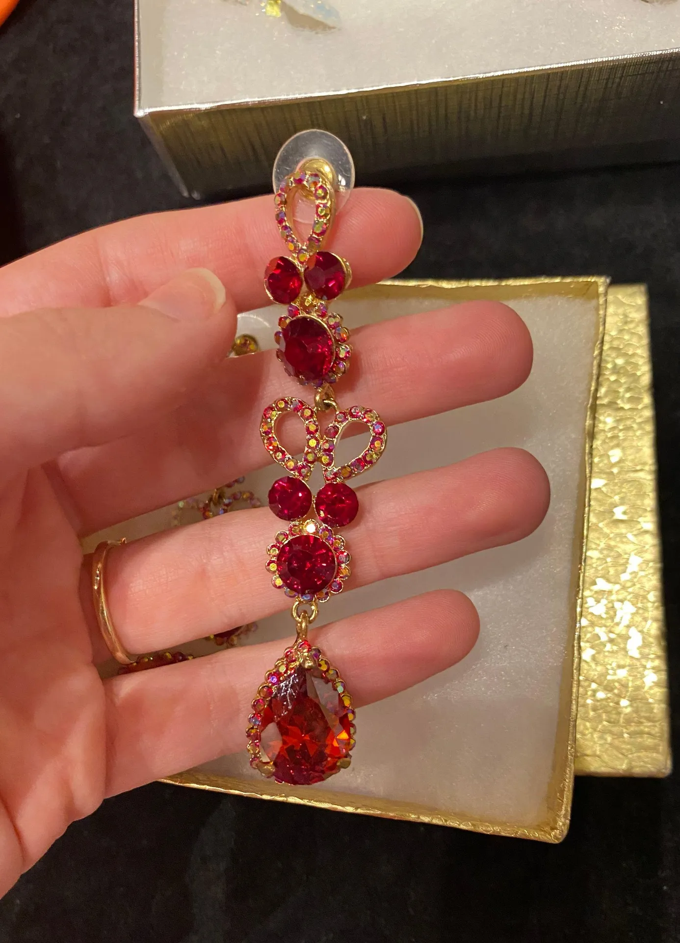 Red Long Dangle Statement Earrings - Image 2