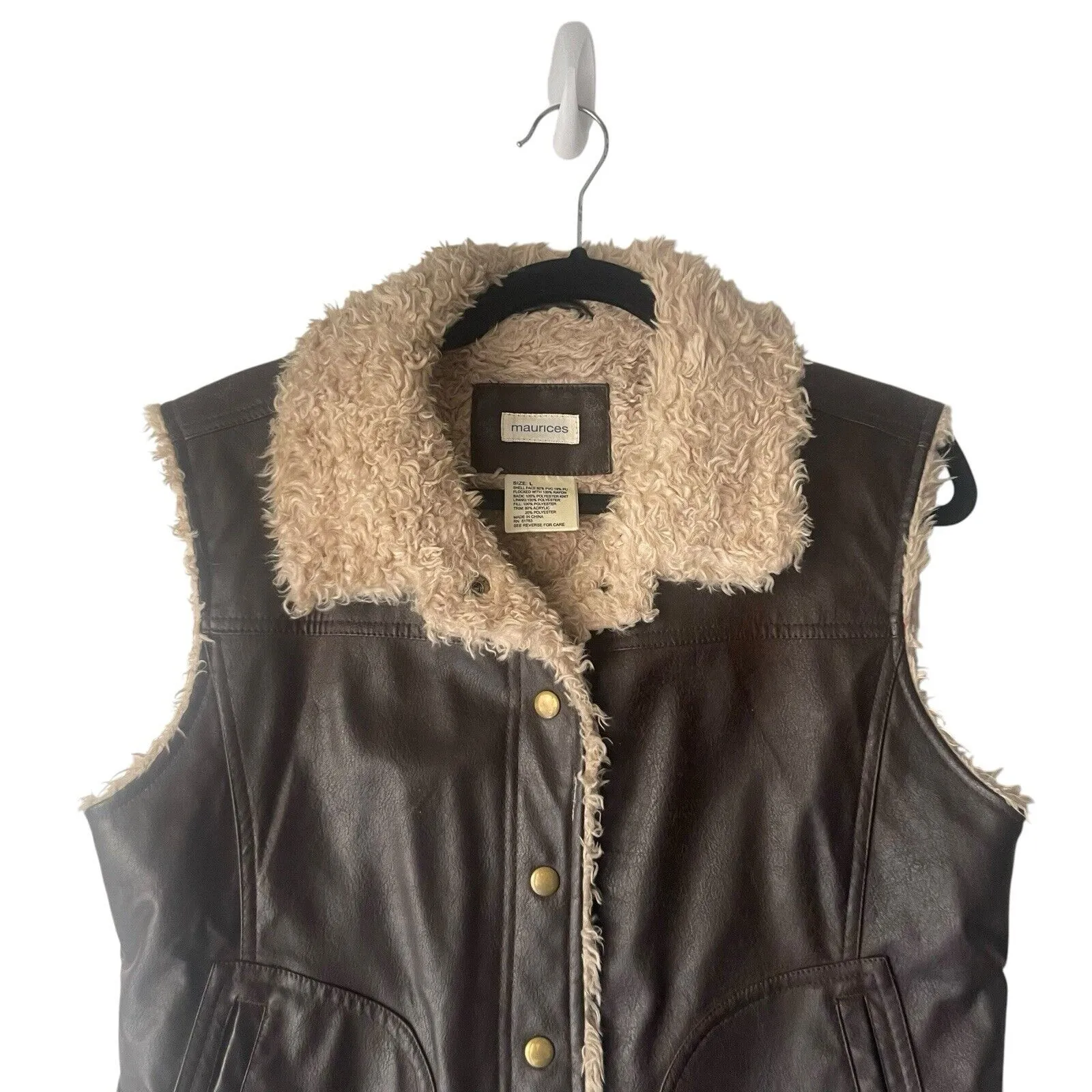 Maurices Y2k Size Large Penny Lane Retro Faux Leather Brown Button Up‎ Vest - Image 2