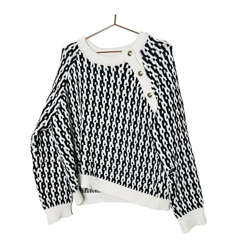 DEREK LAM 10 Crosby Sawyer Black Ivory Long Sleeves Gold Button Sweater Size XXL - Image 6