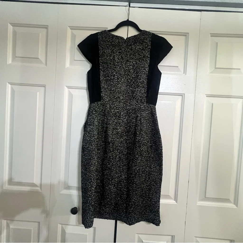 J Crew Black White Tweed Lace Cap Sleeve Contrast Sheath Dress Wool Blend Size 2 - Image 11
