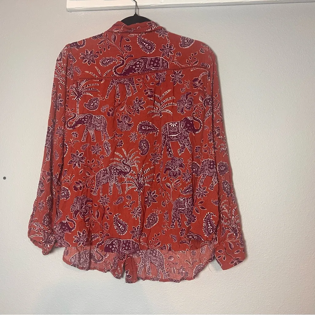 Democracy Button Up Blouse Size 3X Burnt Rust Orange Elephant Boho - Image 5