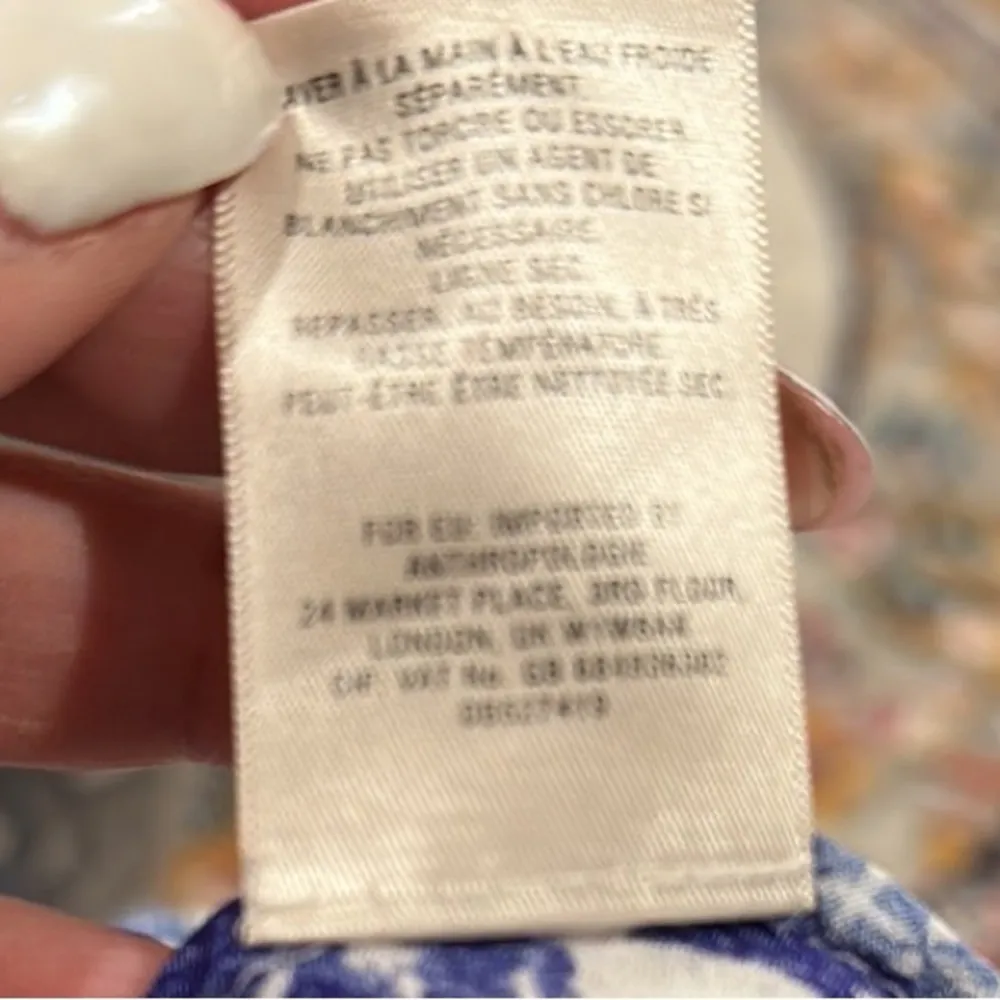 ANTHRO MAEVE CLANA BLUE WHITE RUFFLE SLEEVE BOHO VNECK TOP 0 - Image 7