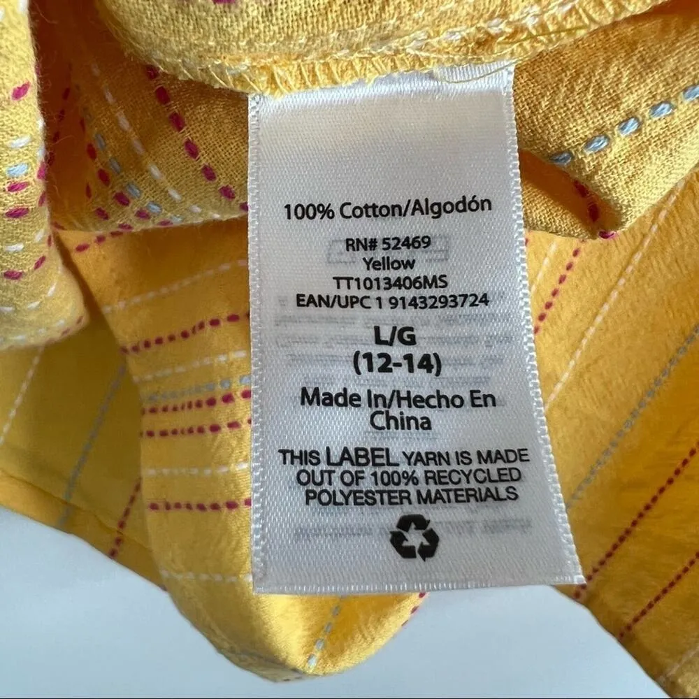 Time and Tru yellow embroidered stripe V neck long sleeve wrap blouse large NEW - Image 6