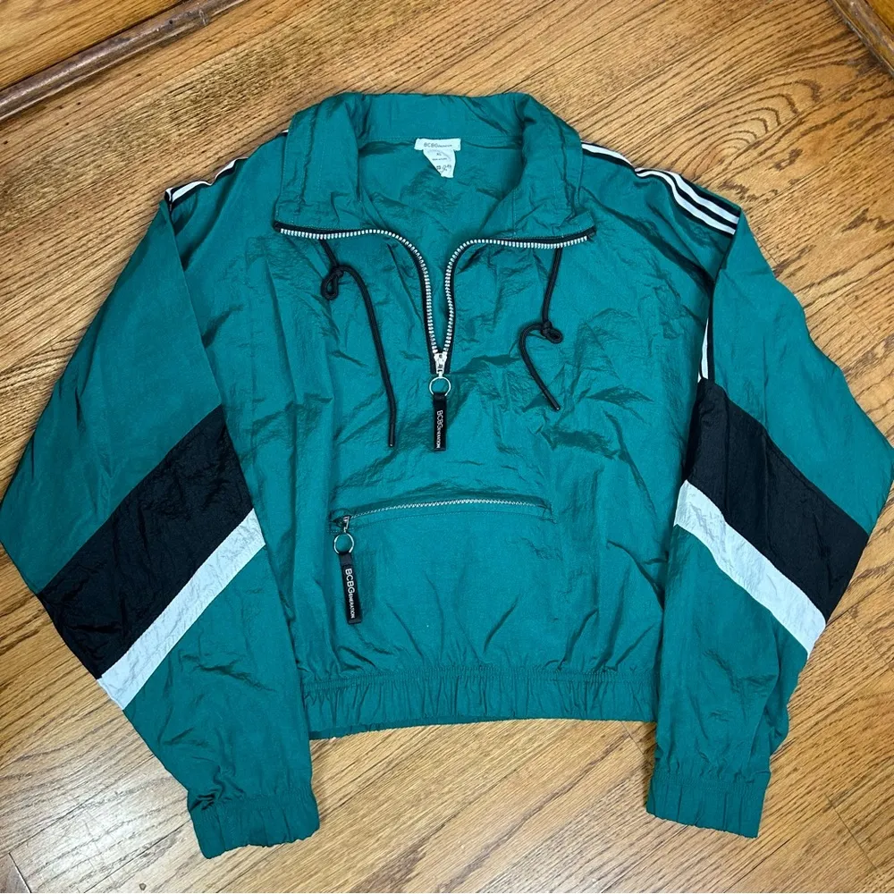 BCBGeneration | Semi Cropped Half Zip Windbreaker Jacket Teal Green Size XL - Image 9