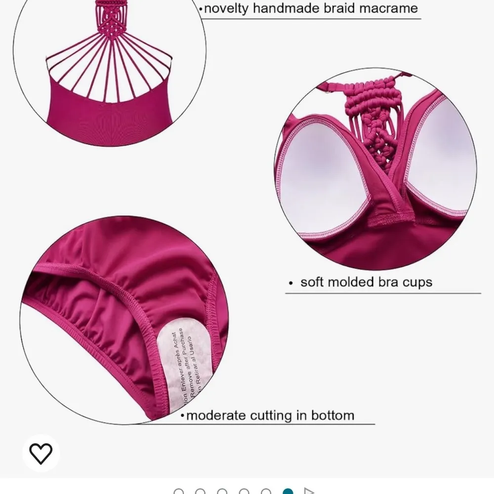 Tummy Control One Piece Bathing Suits V Neck Swimsuits Hand-Braid Macrame Ruched - Image 4