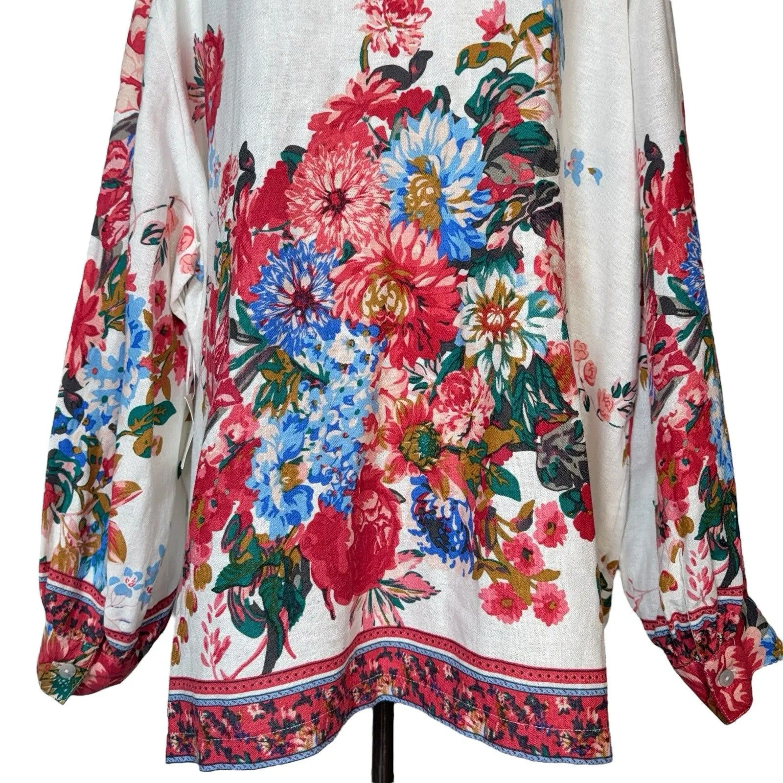 Cynthia Rowley Floral Button Up Tunic Blouse Size 3X Multicolor Boho Peasant NWT - Image 6