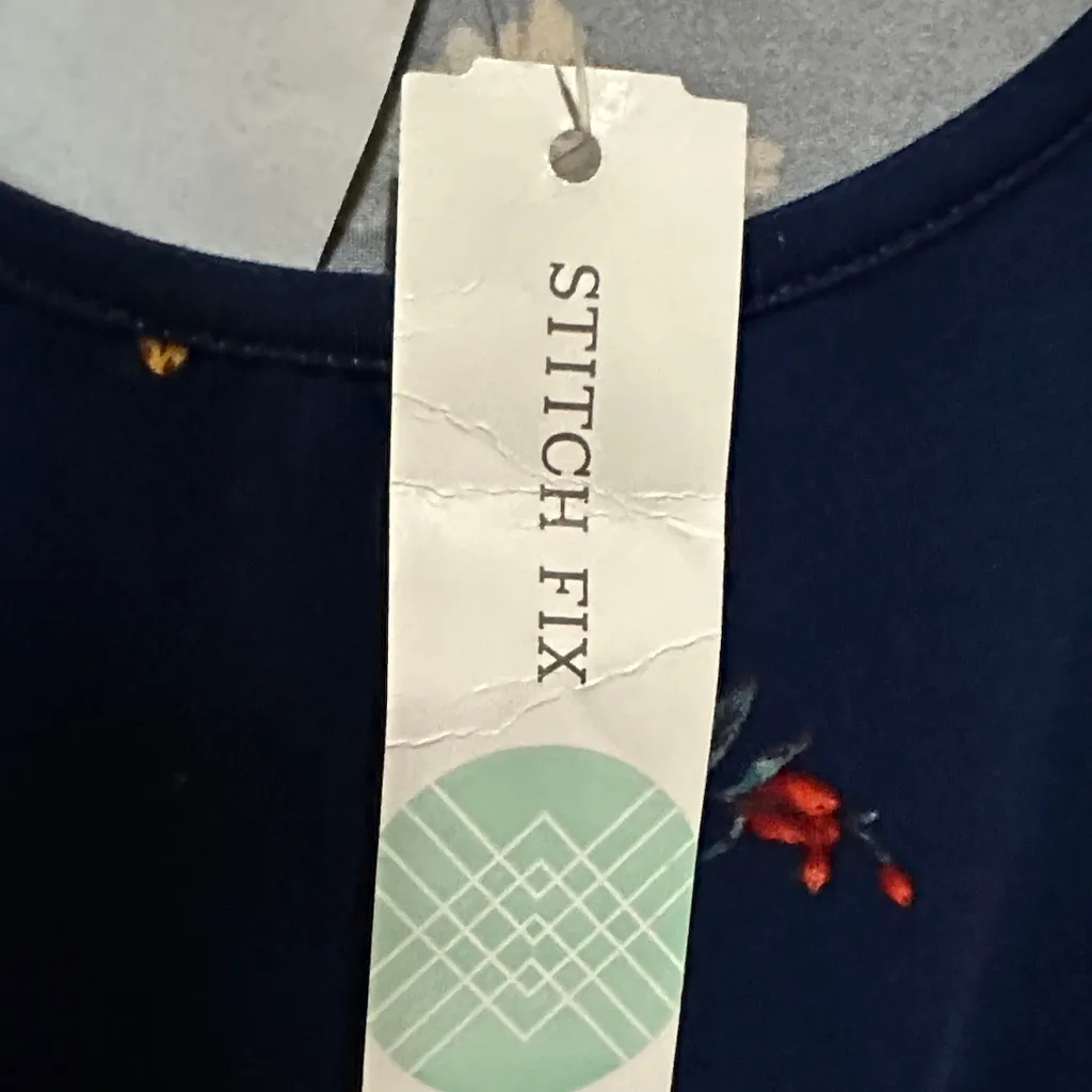 French Grey Navy Floral Dress 3/4 Peasant Sleeve - Image 4