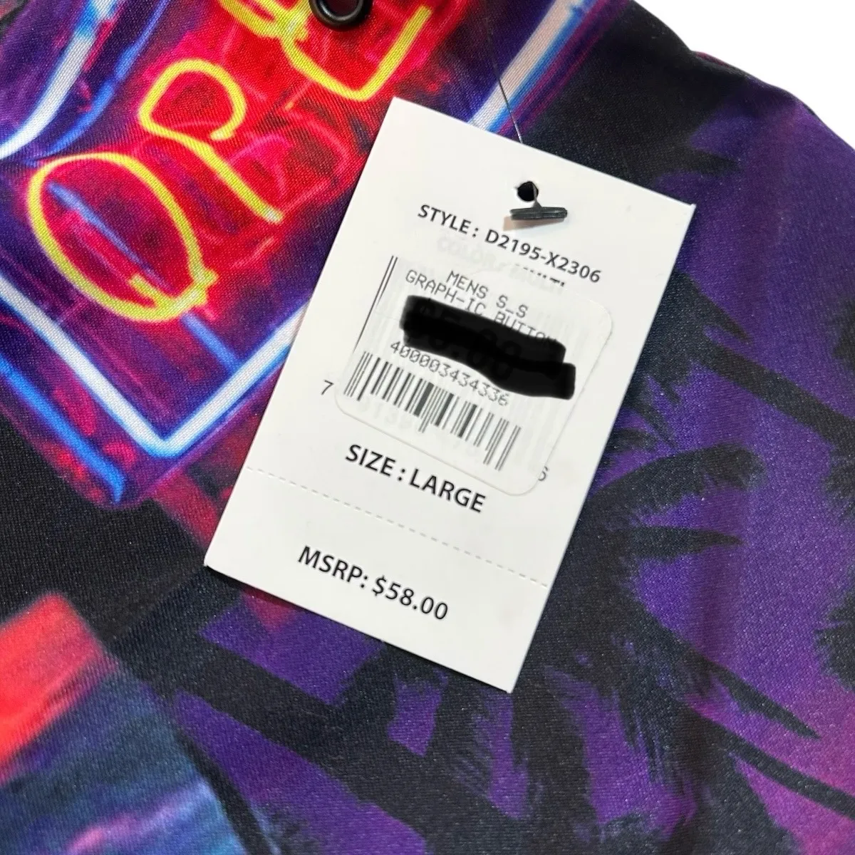 Surf Society Shirt Button Up Hotel California Neon Casino Large Vegas Purple - Image 10
