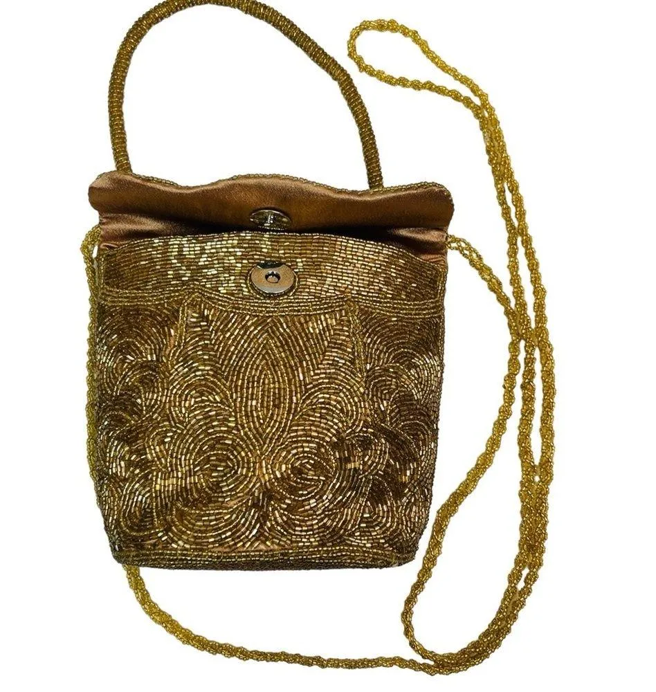 Vintage Gold Beaded Evening Handbag - Image 8