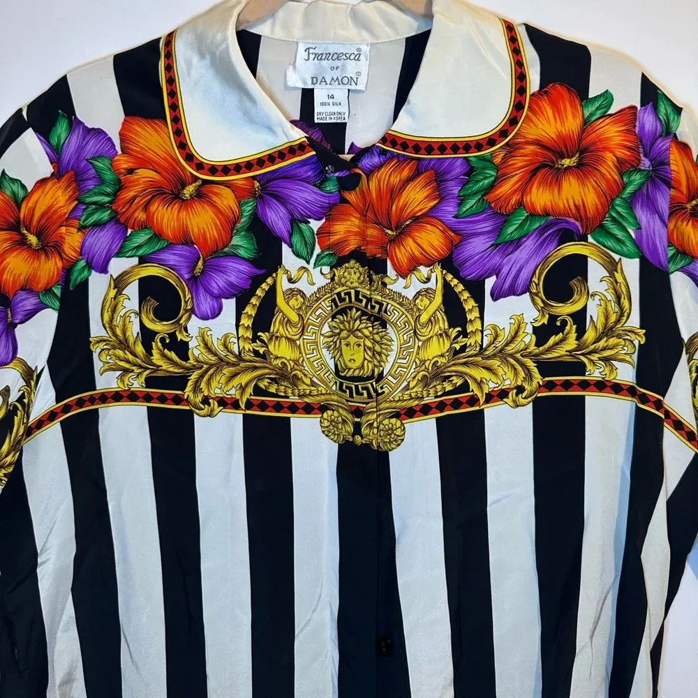 Vintage Francesca of Damon Silk Shirt Size 14 Black - Image 11