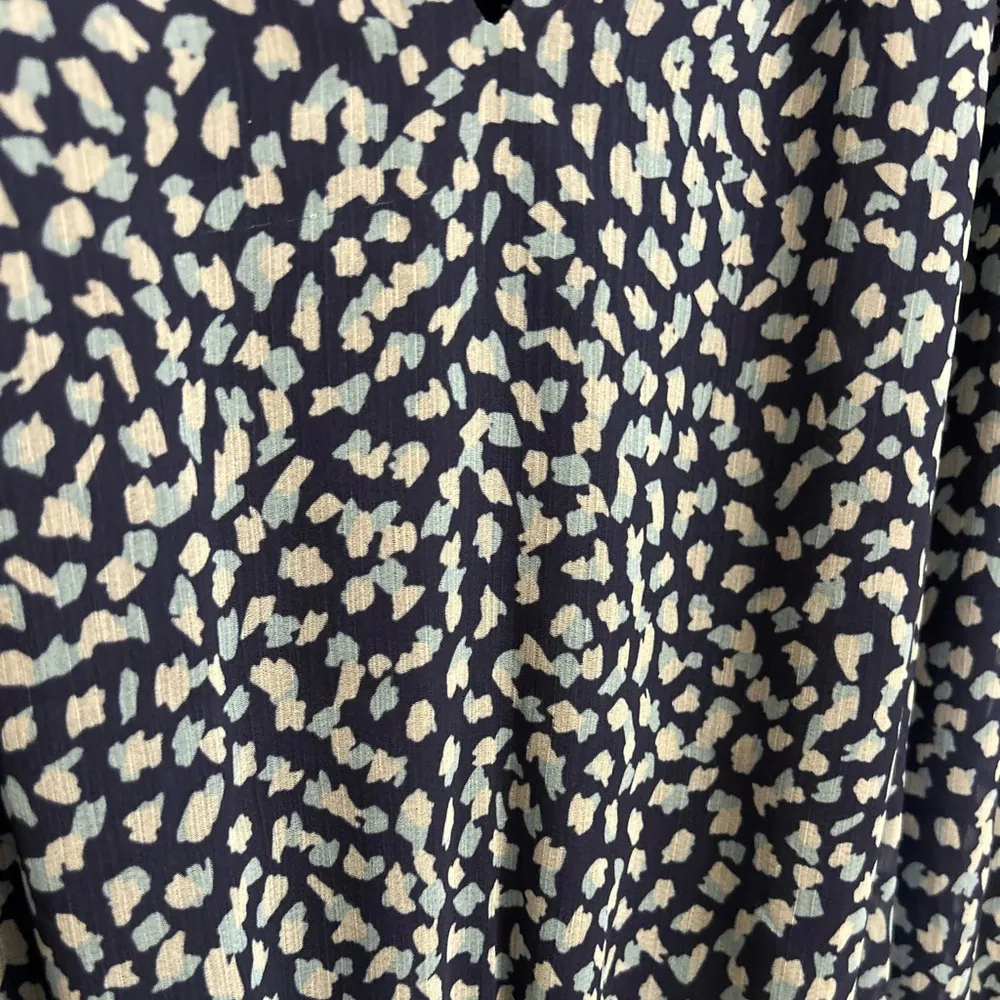 Ramy Brooke Long Sleeve V-Neck Smocked Drop Waist Blue Abstract Dress Small - Image 11