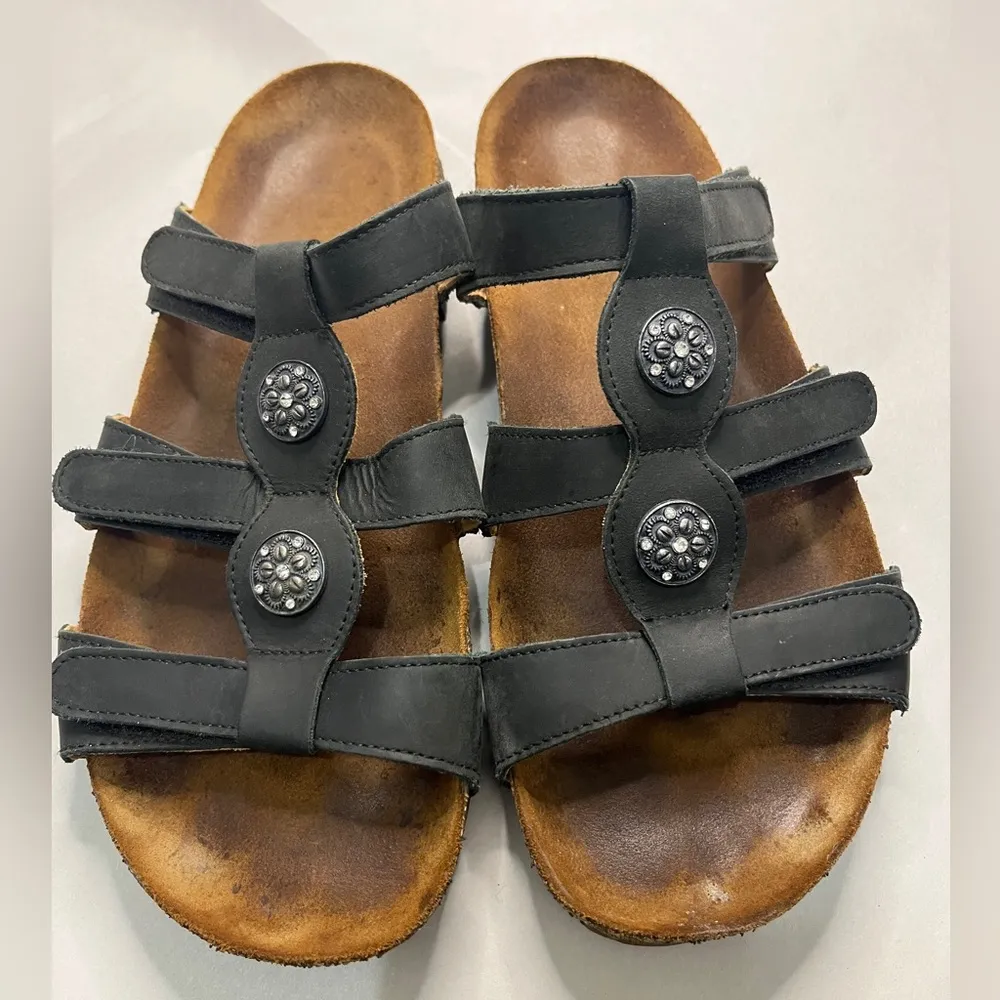 Haflinger Bio Alice Black Cork Leather Slip On Open Toe Sandal Women’s Size 10 - Image 5