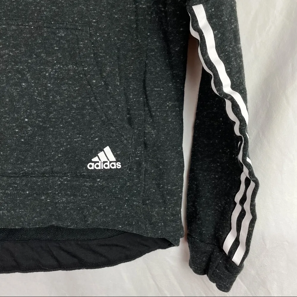Adidas Charcoal Grey Heathered Cropped Logo Hoodie - Image 5