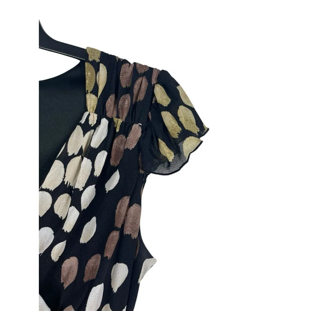 Y2K Soft Lined Mesh Paint Look Design Empire Tie Waist Lettuce Hem Dress 16 Black - Image 4