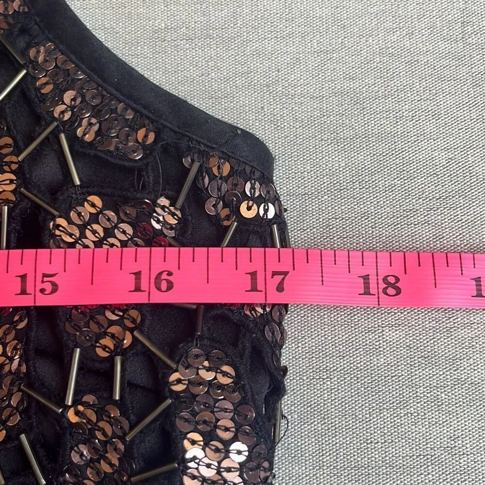 Guess Brown Bronze Metallic Sequin Black Mini Cocktail Party Dress Glam 9 Jrs - Image 7