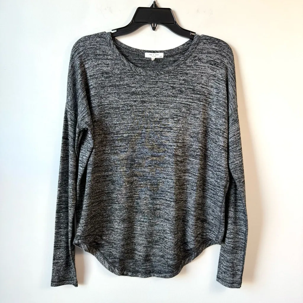 Rag & Bone Hudson Dolman Long Sleeve Top Marled Black XS - Image 4