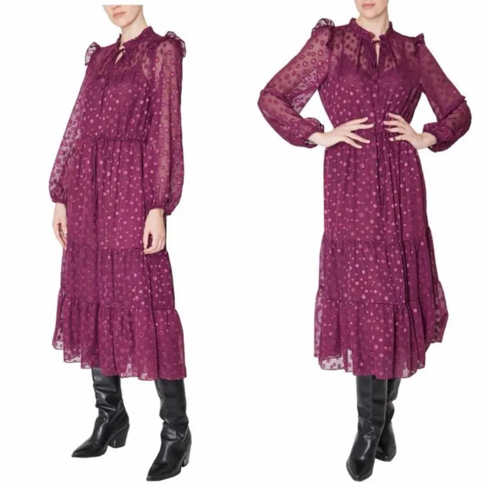 Julia Jordan Ruffle Drawstring Midi Dress Size 4 Burgundy - Image 6