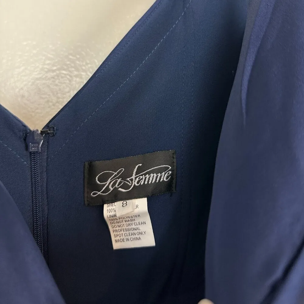 LA FEMME Satin Ballgown in Navy Size US 8 - Image 5