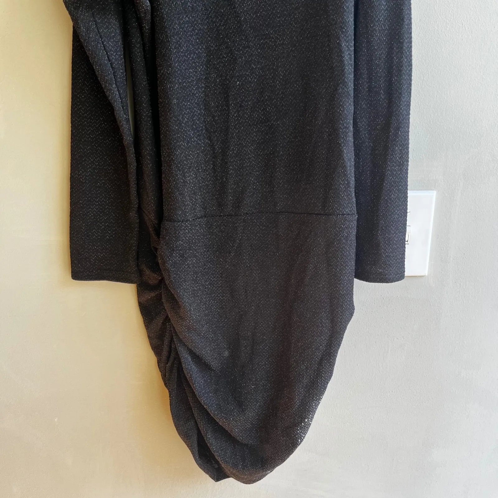 Women's Sparkly Cocktail Dress, Elegant Party Evening Dress, Ruched Long‎ Sleeve Black Size 6 - Image 6