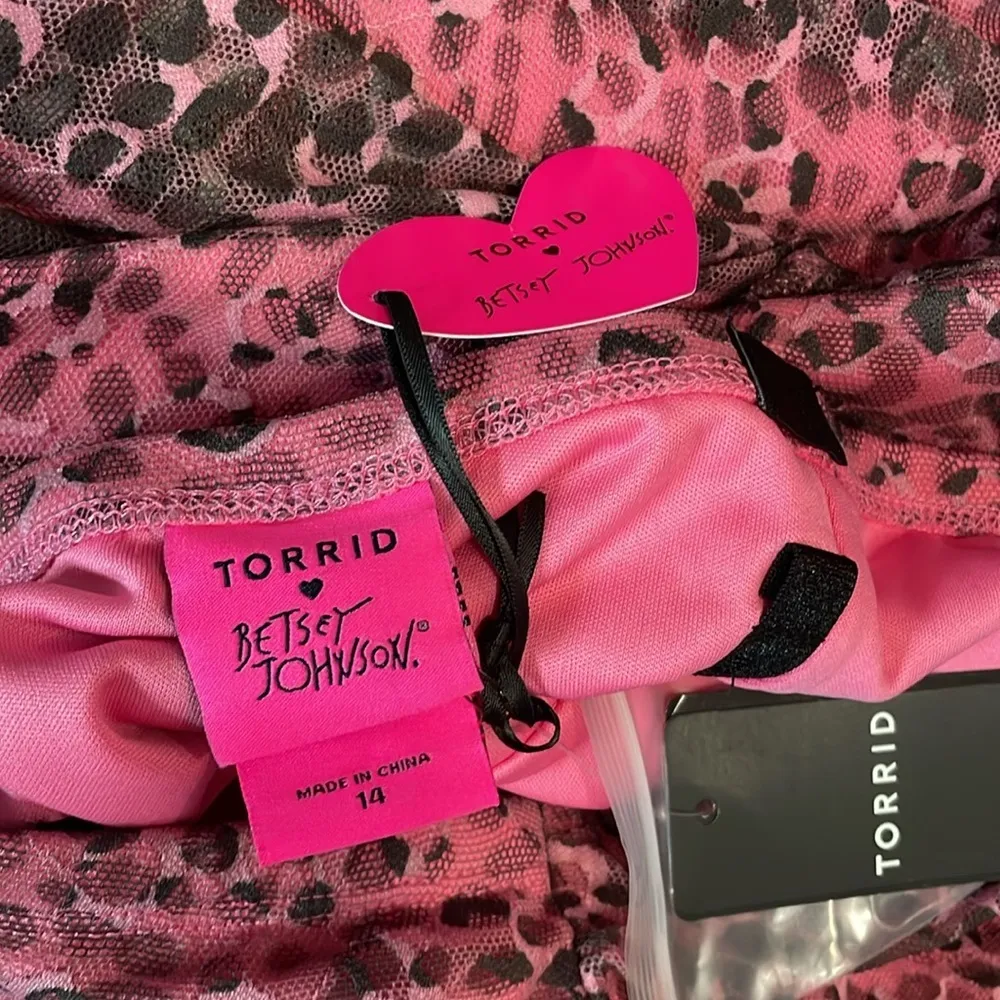 Torrid X Betsy Johnson Leopard Black & Pink Lace Mesh Skater Midi Dress 14 NEW - Image 10