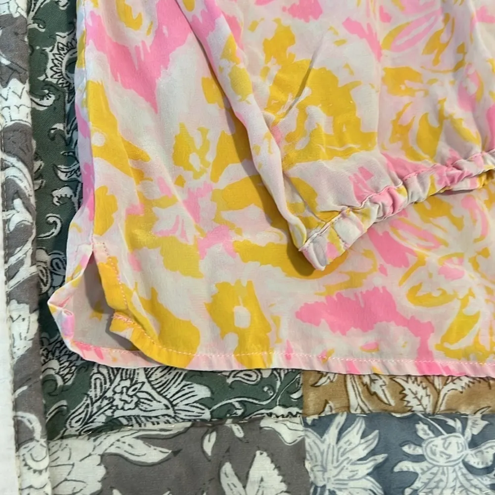 Lily Pulitzer Silk Elsa Floral Blouse Top Ooh La La Pink Yellow Size XS - Image 14