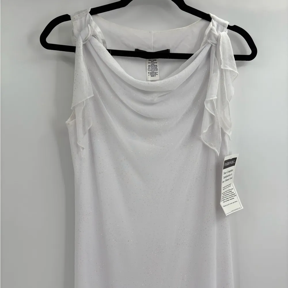 DEADSTOCK y2k white maxi cowl neck sequin dress sheet truffle sleeve glam size 8 - Image 4