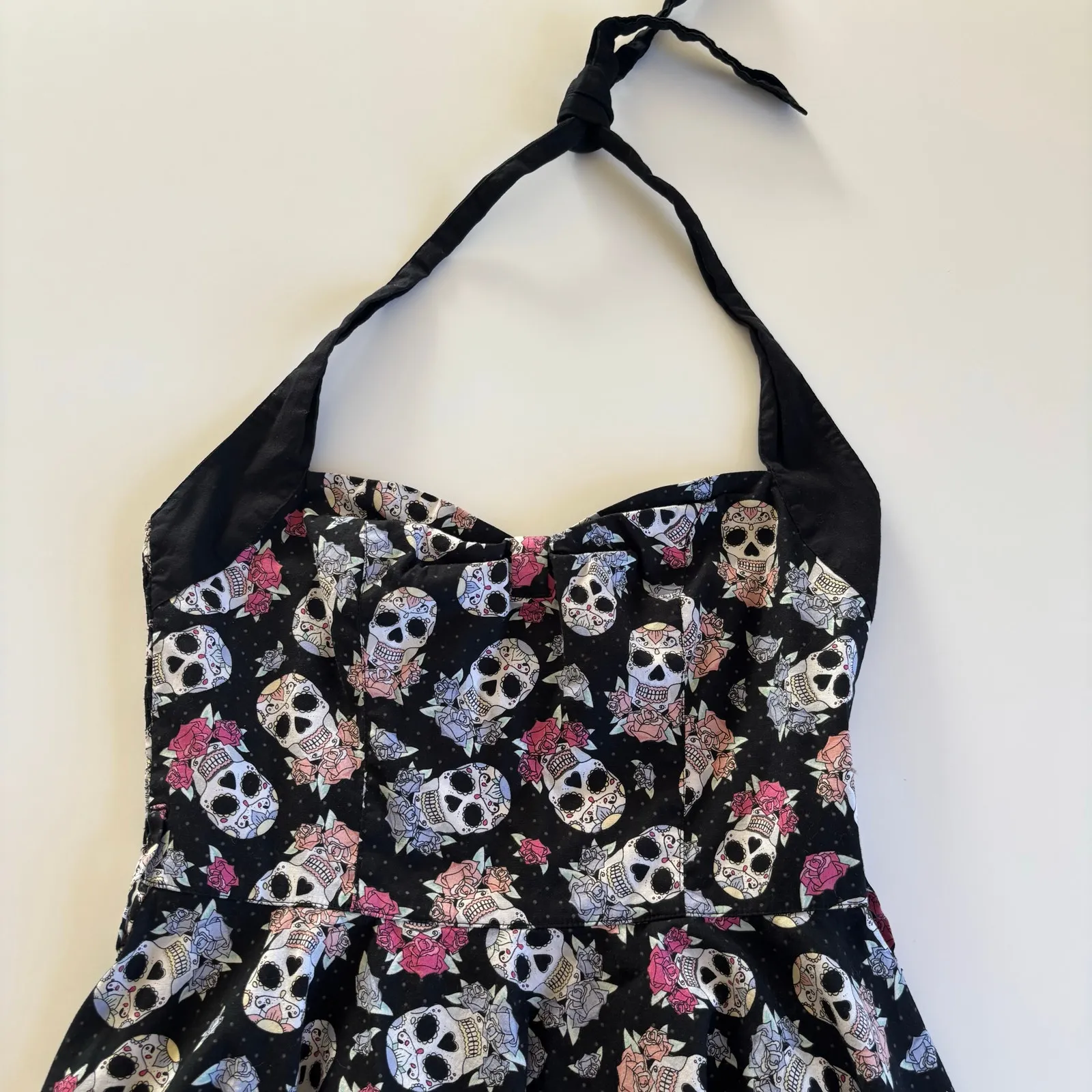 Hell Bunny Black Sugar Skull Tattoo Swing Halter Dress Women’s Small Rockabilly - Image 3