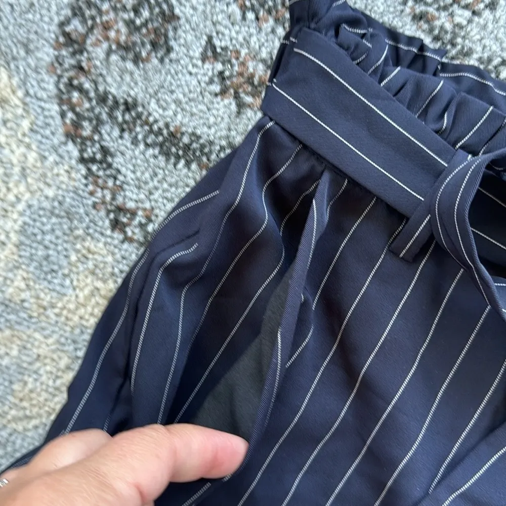 Urban Revivo Wide Leg Pinstripe Pants Navy 10 - Image 3