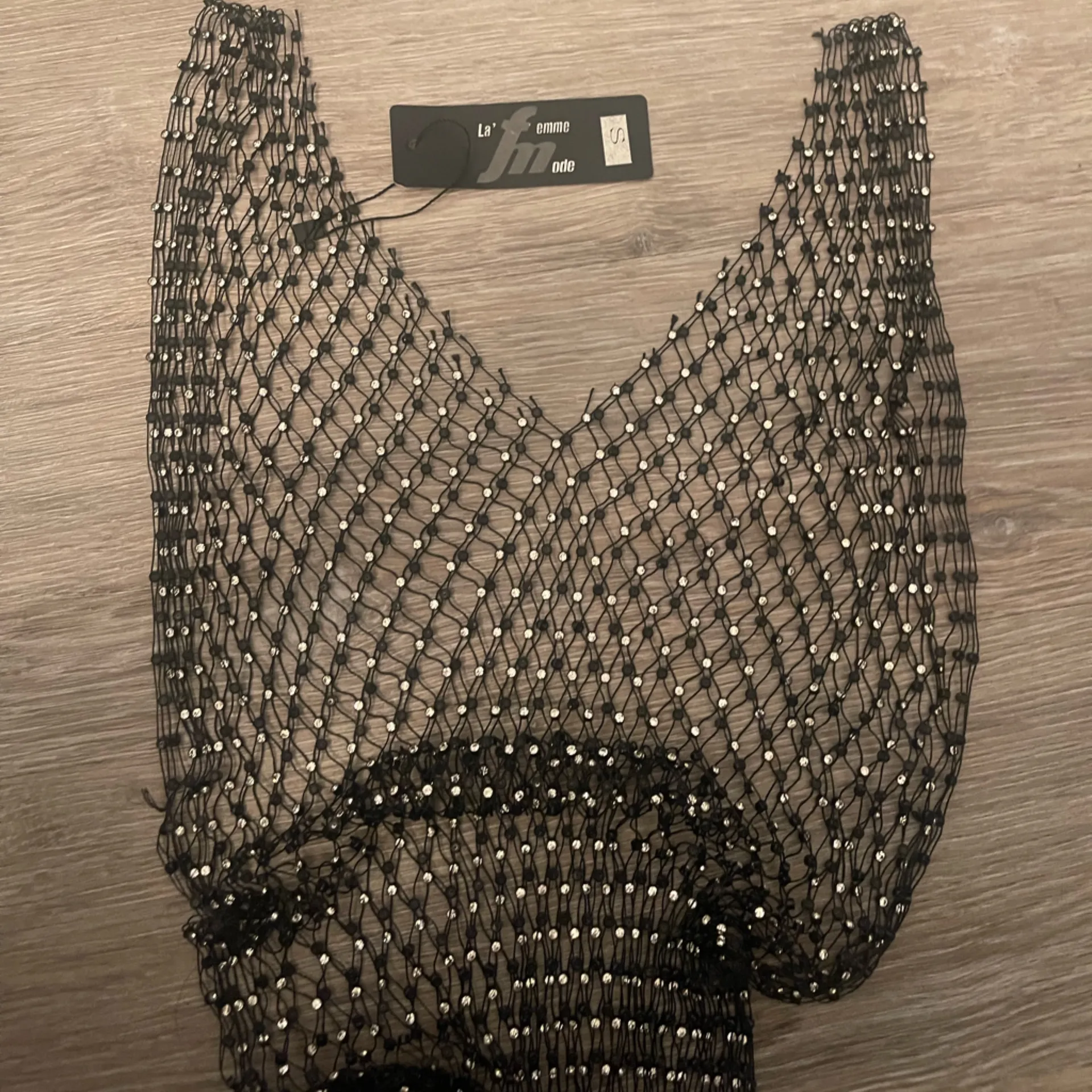 NWT RHINESTONE MESH BEACH COVER UP S Silver - Image 10