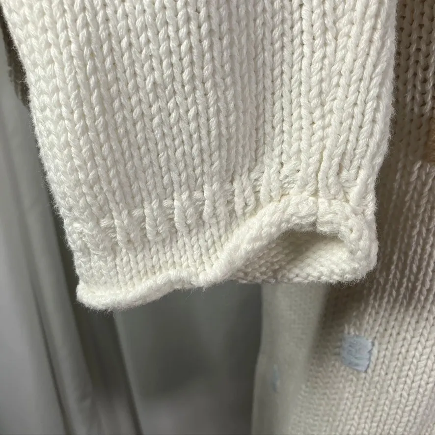 Blue Willi's Life Danish Design White Cotton Knit Full Zip Up Jacket‎ L Pastel Size L - Image 4