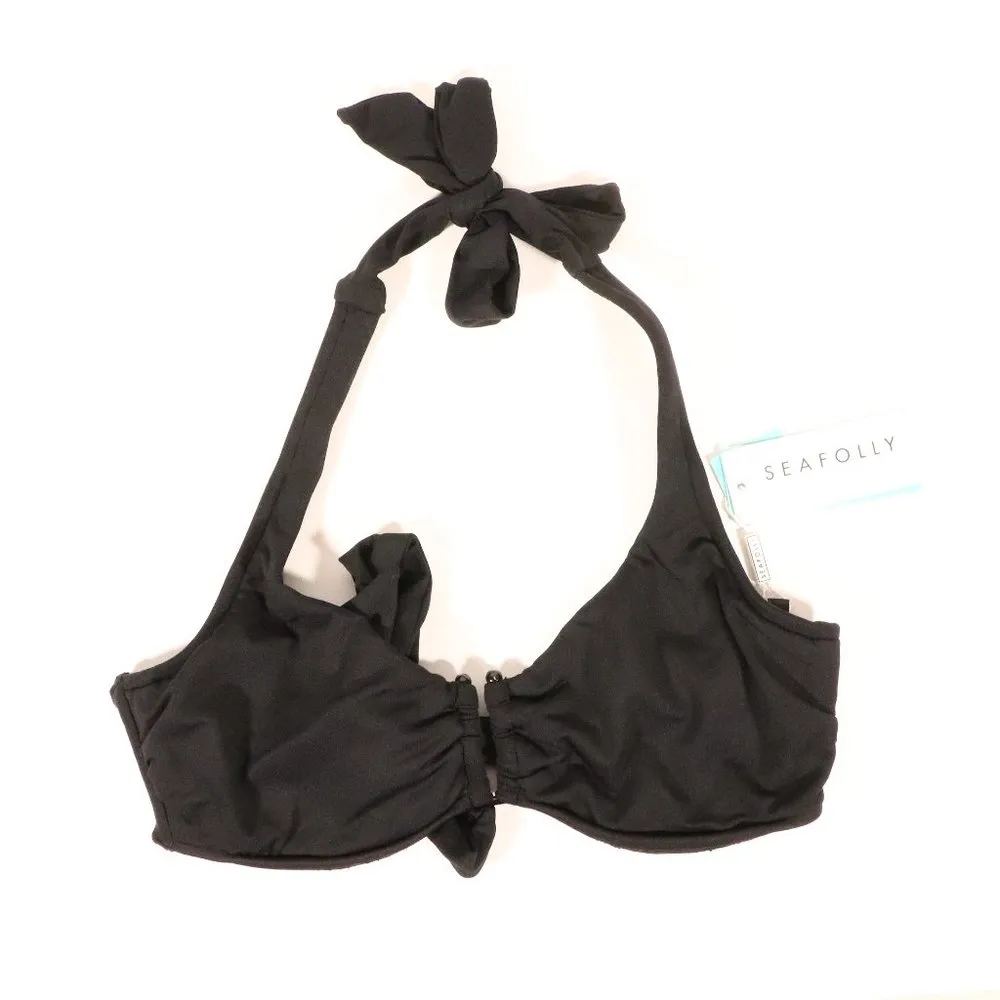 NWT Seafolly D Cup "U" Halter Bra Bikini Top in Black - Image 3