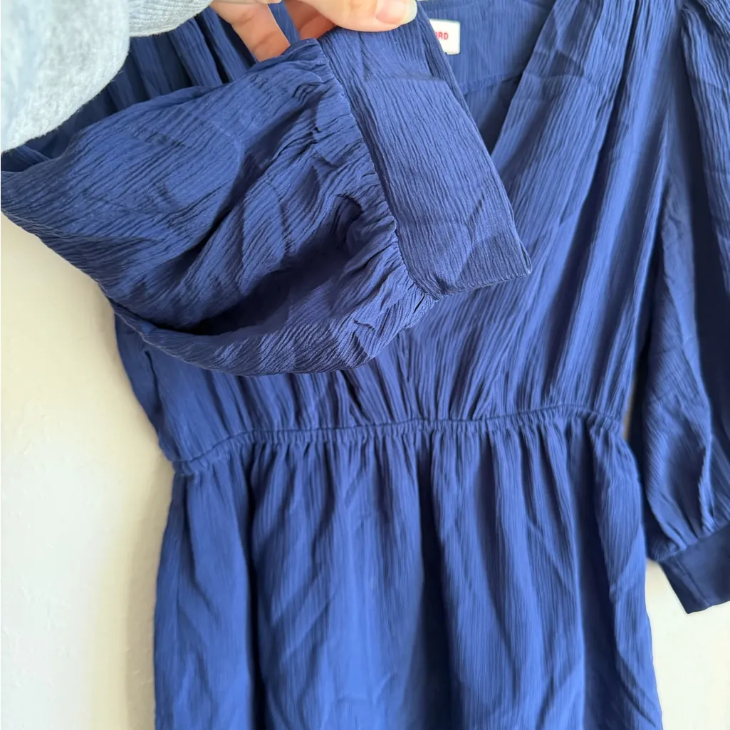 Amanda Uprichard Blue 100% Silk V-Neck Puff Sleeve A-Line Mini Dress Womens XS - Image 3