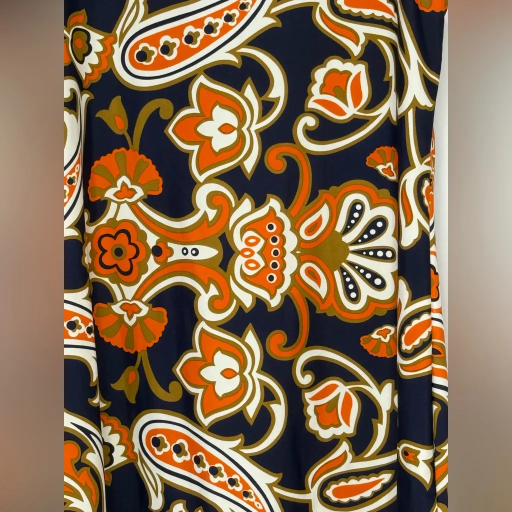 JUDE CONNALLY Beth Dress Retro Paisley Floral Navy Orange Size Small - Image 4